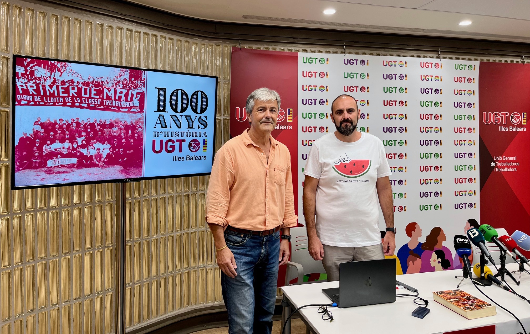 Foto de la rueda de prensa del presentación del Centenario de UGT Illes Balears
