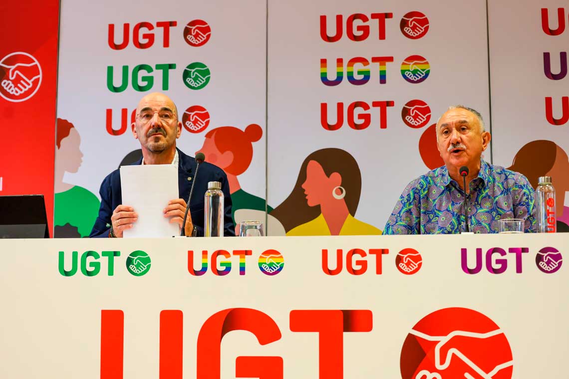 Fernando Luján, secretario de Política Sindical de UGT, y Pepe Álvarez, secretario general de UGT. 